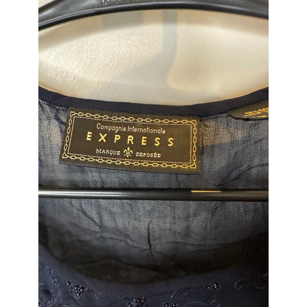 Compagnie Internationale Express Navy Blue Beaded Lace Sheer Sleeveless Top - Picture 3 of 6